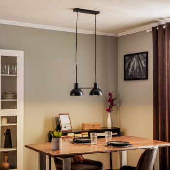 Lucande Mostrid závesná lampa, čierna, 2-plameňová