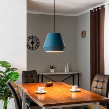 Lucande Mynoria LED závesné svetlo, modrá farba, hliník, Ø 35 cm