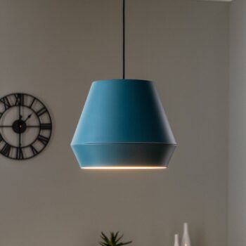 Lucande Mynoria LED závesné svetlo, modrá farba, hliník, Ø 35 cm