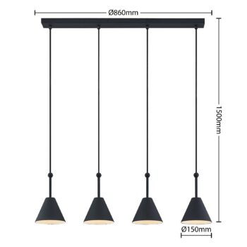 Lucande Phina závesná lampa v čiernej, 4-pl.