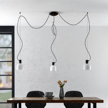 Lucande Serina závesná lampa, 3-pl., sklo biela