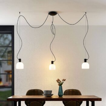 Lucande Serina závesná lampa, 3-pl., sklo biela