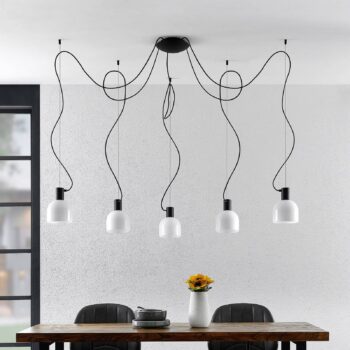 Lucande Serina závesná lampa, 5-pl., sklo biela