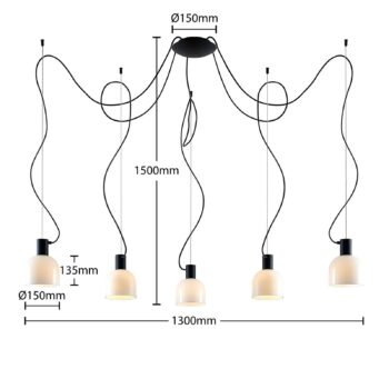 Lucande Serina závesná lampa, 5-pl., sklo biela