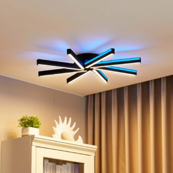 Lucande Smart LED stropné svietidlo Tjado, Ø70 cm, čierna, RGBW