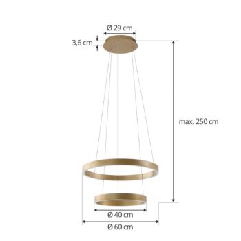 Lucande Smart LED závesné svietidlo Yonam, zlaté, 2 svetlá, Tuya