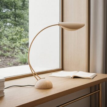 Lucande Stolová lampa Rivera, béžová, kov, kameň, 51 cm, G9