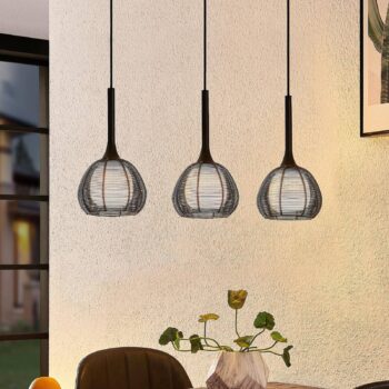 Lucande Tetira závesná lampa 3-pl., dlhá čierna
