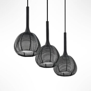 Lucande Tetira závesná lampa 3-pl., dlhá čierna