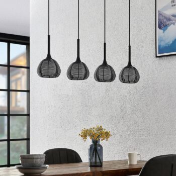 Lucande Tetira závesná lampa 4-pl., dlhá čierna