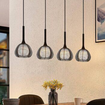 Lucande Tetira závesná lampa 4-pl., dlhá čierna
