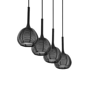 Lucande Tetira závesná lampa 4-pl., dlhá čierna