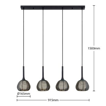 Lucande Tetira závesná lampa 4-pl., dlhá čierna