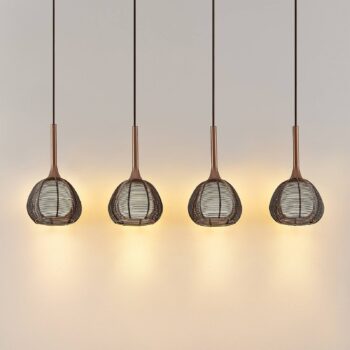 Lucande Tetira závesná lampa, 4-pl. dlhá, hnedá