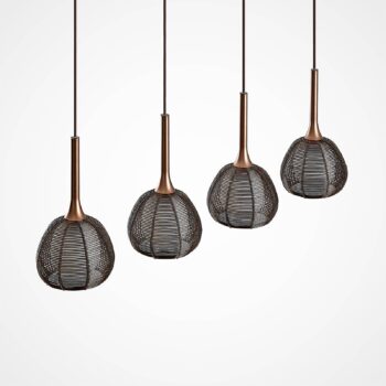 Lucande Tetira závesná lampa, 4-pl. dlhá, hnedá