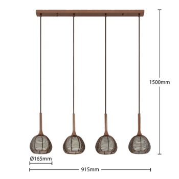 Lucande Tetira závesná lampa, 4-pl. dlhá, hnedá