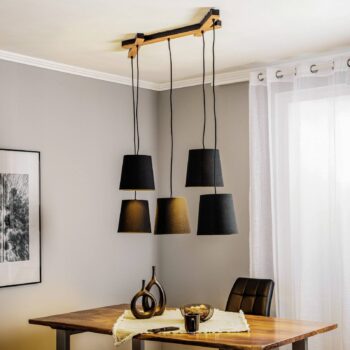Lucande Thamila závesná lampa, čierna, dub
