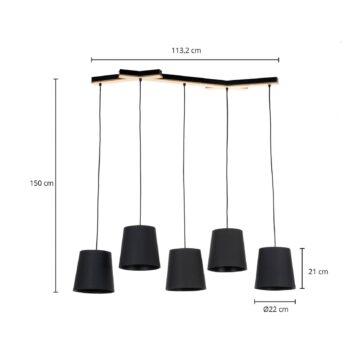 Lucande Thamila závesná lampa, čierna, dub