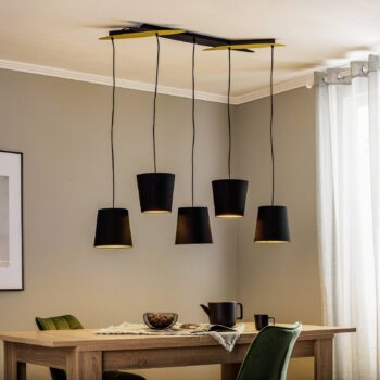 Lucande Thamila závesná lampa, čierna zlatá železo