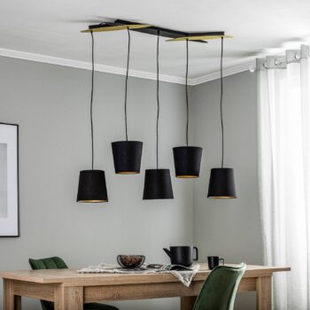 Lucande Thamila závesná lampa, čierna zlatá železo