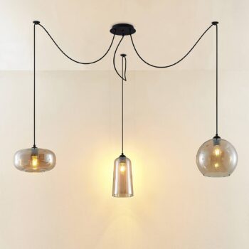Lucande Zyli závesná lampa, 3-plameňová, jantár
