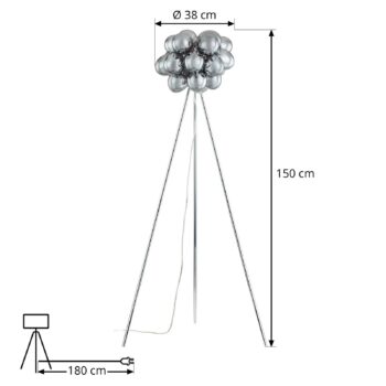 Lucande stojaca lampa Diborah, dymovo sivá, sklo, 150 cm, G9