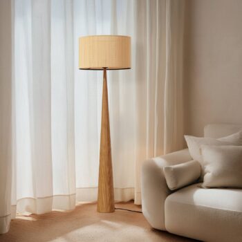 Lucande stojaca lampa Fabrena, prírodná farba, bambus, výška 138 cm