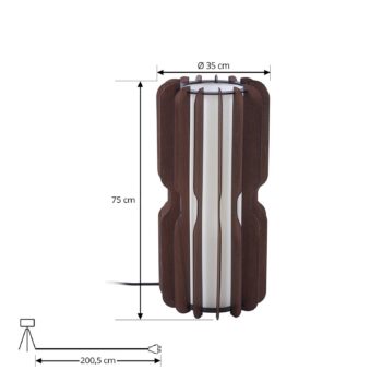 Lucande stojaca lampa Juneta, 75 cm, hnedá, drevo, textil