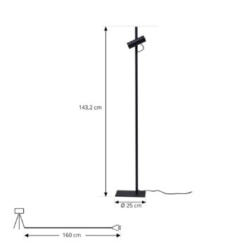 Lucande stojaca lampa Lysias, čierna, kov, výška 143,2 cm