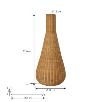 Lucande stojaca lampa Takeo, ratan, výška 115 cm, E27