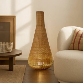 Lucande stojaca lampa Takeo, ratan, výška 115 cm, E27