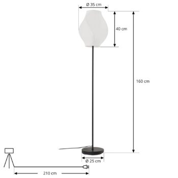 Lucande stojaca lampa Tovina, textil, biela, výška 165 cm