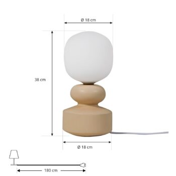 Lucande stolová lampa Fidelo, biela/žltá, 38 cm, sklo, keramika