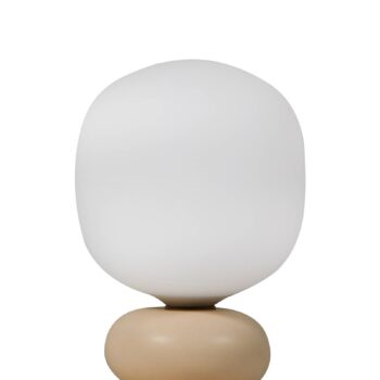 Lucande stolová lampa Fidelo, biela/žltá, 38 cm, sklo, keramika