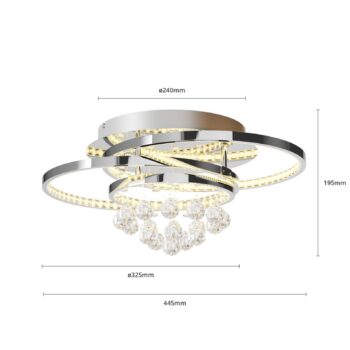 Lucande stropné LED svetlo Keely, chrómová farba, krištáľ, 45 cm
