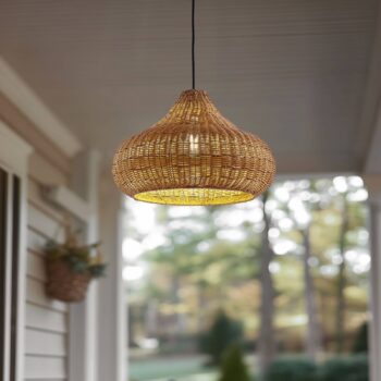 Lucande vonkajšia závesná lampa Taniola, 1-pl., béžová, ratan, IP44
