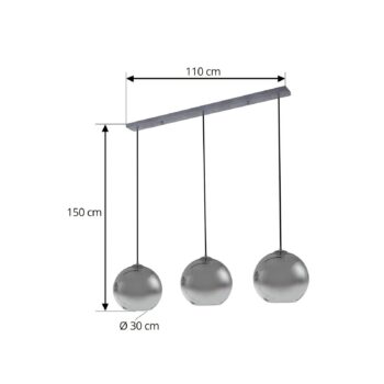 Lucande závesné svietidlo Brillar, dymovo sivá, sklo, 3 svetlá, 128 cm