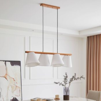 Lucande závesné svietidlo Jinda, biela, drevo, látka, 120 cm, E27