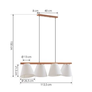 Lucande závesné svietidlo Jinda, biela, drevo, látka, 120 cm, E27