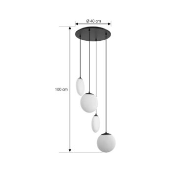 Lucande závesné svietidlo Lunelle, čierne, sklo, 4-pl., Ø 40 cm