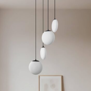 Lucande závesné svietidlo Lunelle, čierne, sklo, 4-pl., Ø 40 cm