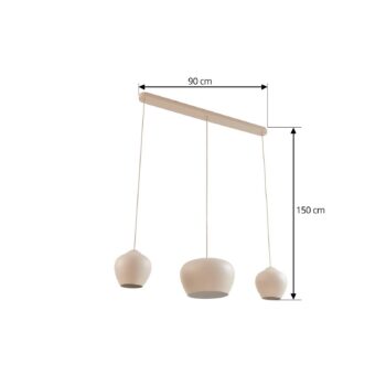 Lucande závesné svietidlo Malisa, béžové, 3-pl., kov, 90 cm
