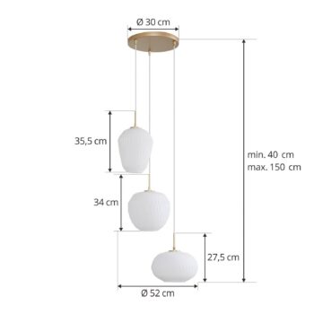 Lucande závesné svietidlo Quinara, 3-svetelné, opál, sklo, Ø 52 cm