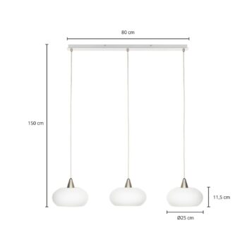 Lucande závesné svietidlo Sharvil, 3-svetelné, biele, sklo, 97 cm