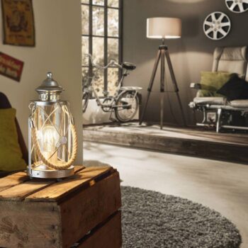 Lucernová stolná lampa Kirian striebro-starožitná