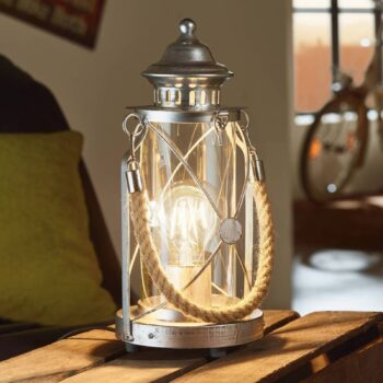 Lucernová stolná lampa Kirian striebro-starožitná