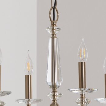 Luster Adone, 6 svetiel, mosadz, Ø 70 cm, krištáľové sklo