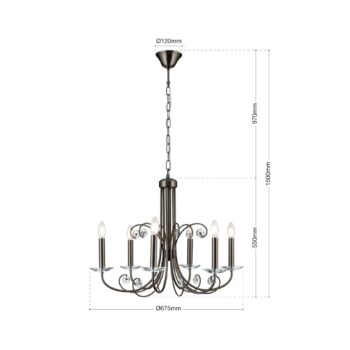 Luster Ariane, nikel, Ø 67,5 cm, krištáľ, 6 svetiel.