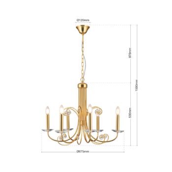 Luster Ariane, zlatá farba, Ø 67,5 cm, krištáľ, 6 svetiel.