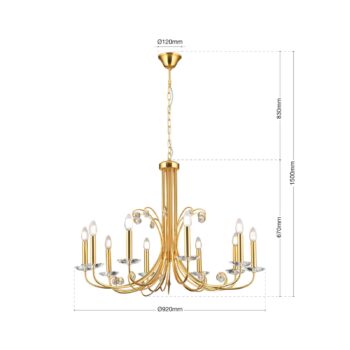 Luster Ariane, zlatá farba, Ø 92 cm, krištáľ, 10 svetiel.